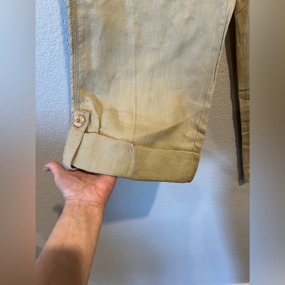 B16.01 NWT Caslon 100% Linen Convertible Capri/Pants Button Up Khaki 4 - Picture 2 of 4